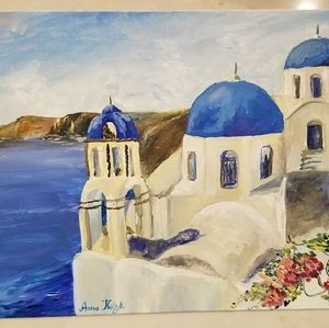 Santorini painting. Acrylic on canvas board 9x12